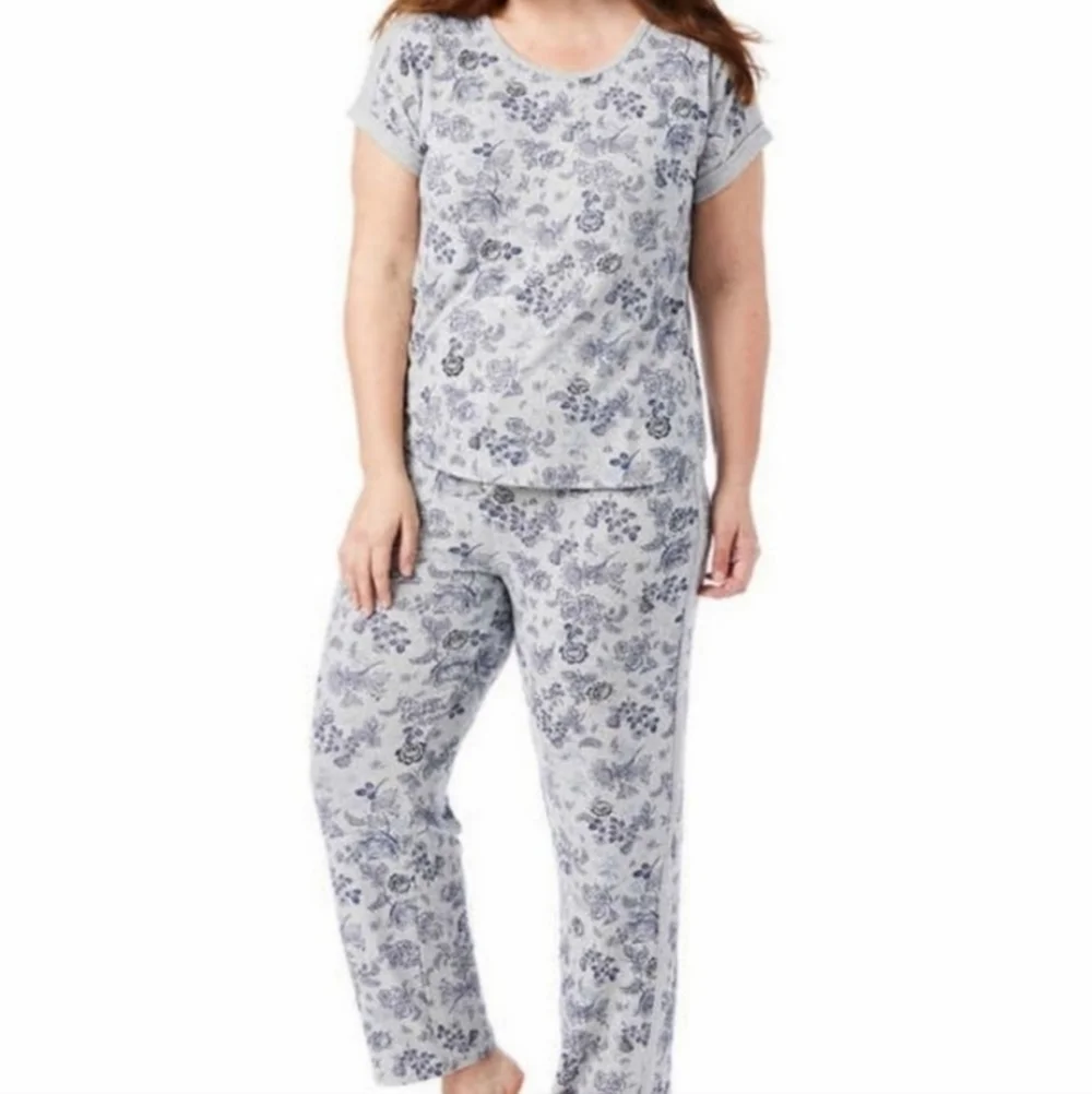 Lucky Brand Mini Denim Floral 4 Piece Pajama Set Blue Grey XXL